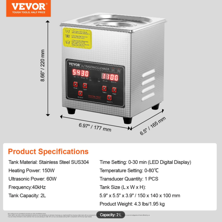 VEVOR Ultrasonic Cleaner with Digital Timer & Heater