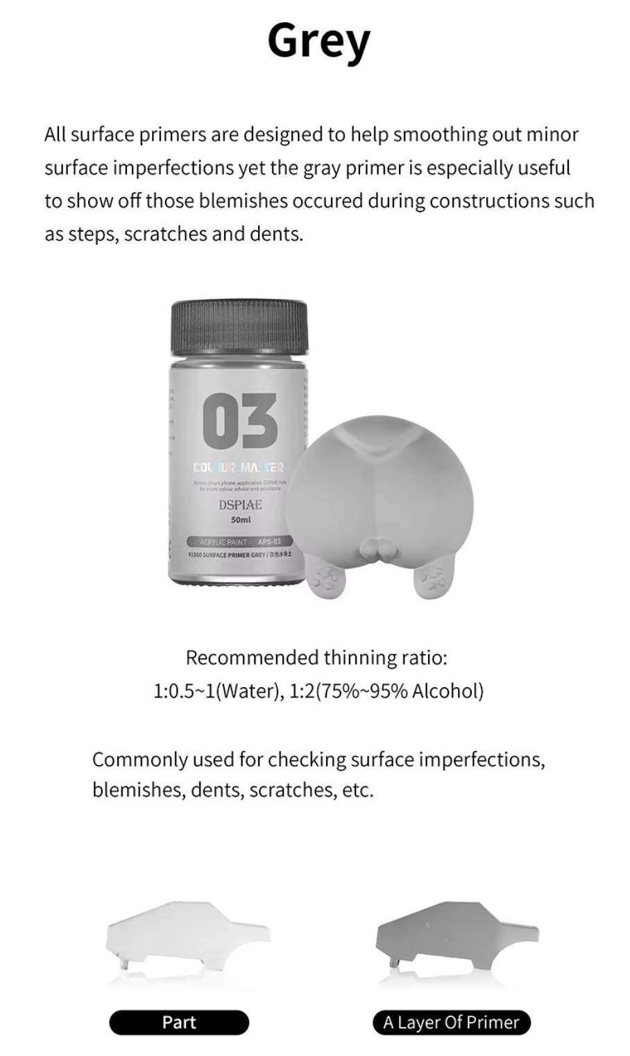 DSPIAE APS-03 Gray Acrylic Surfacer Primer 50mL