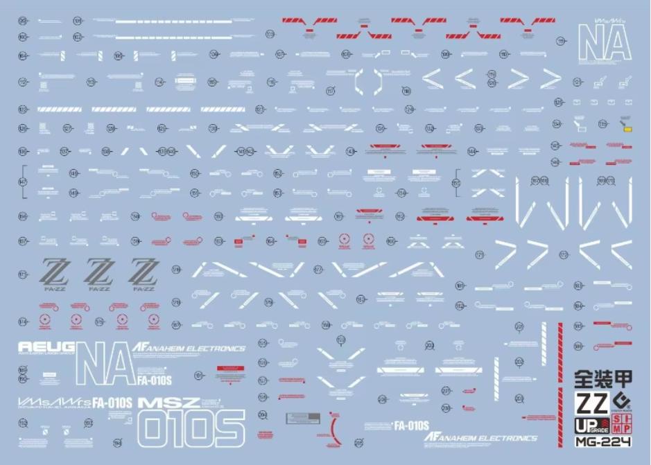 EVO MG 1/100 Full Armor ZZ Gundam Waterslide Decal