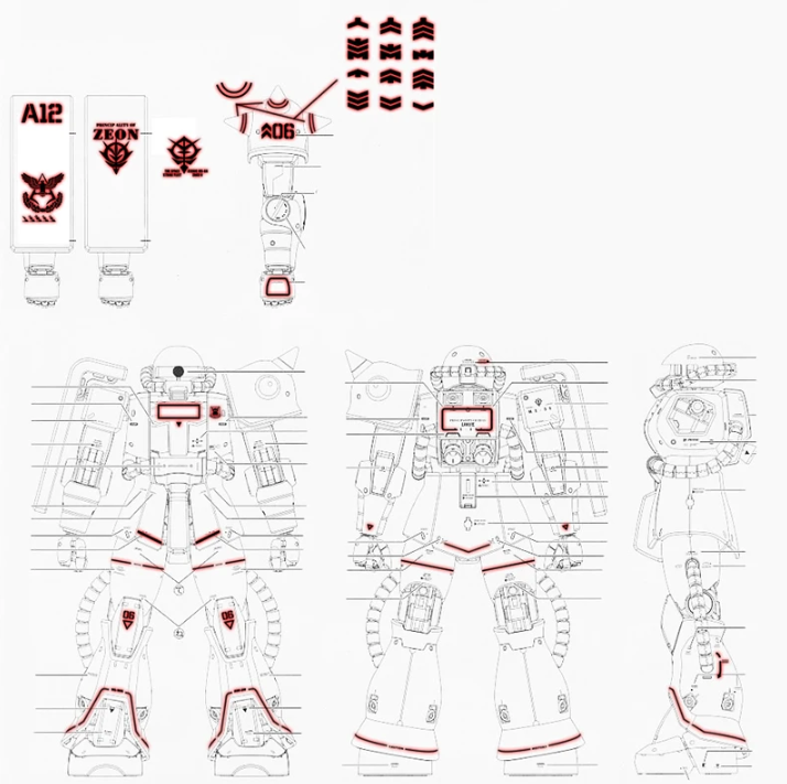 Flaming Snow MG 1/100 Char Zaku-II 2.0 Fluorescent Decal