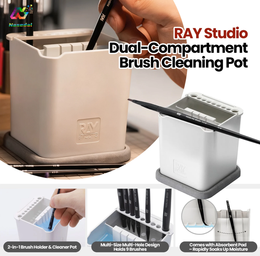 Ray Studio Brush Cleaning Pot Holder & Absorbent Pad