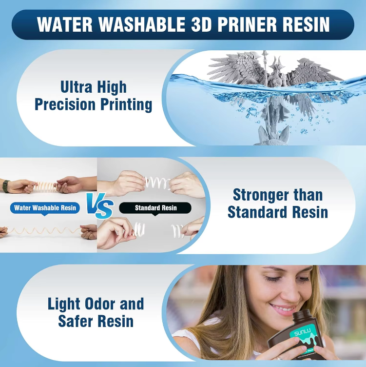 SUNLU Water Washable 3D Printer Resin, 1kg Fast Curing 3D Resin for 2K 4K 8K LCD DLP SLA Resin 3D Printer, 395-405nm UV Curing 3D Printing P並行輸入品 SUNLU Water Washable 3D Printer Resin 405nm High Precision UV