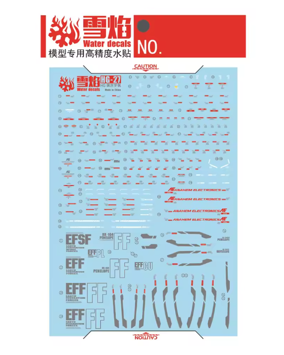 Flaming Snow HG 1/144 RX-104ff Penelope Gundam Waterslide Fluorescent Decal