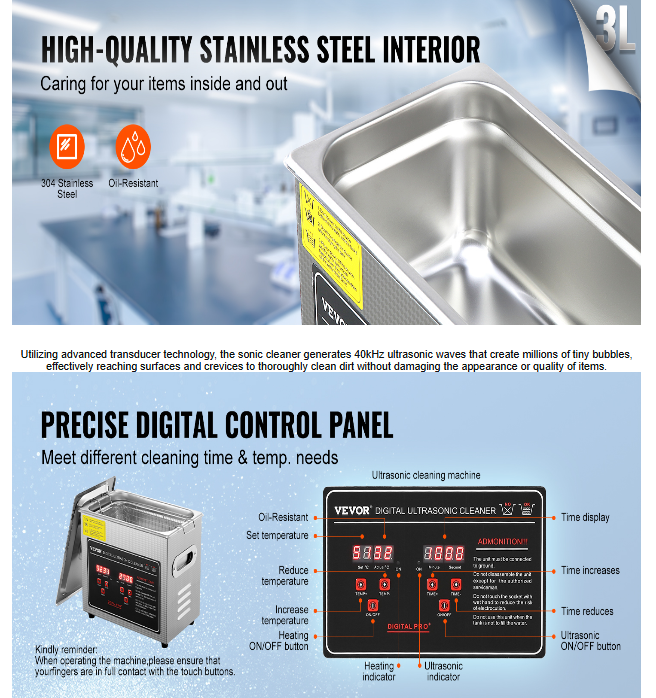VEVOR Ultrasonic Cleaner with Digital Timer & Heater